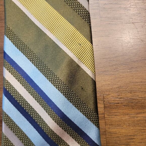 IKE BEHAR Silk Necktie Green Blue Gold XL Men’s GUC Snags - Picture 7 of 8